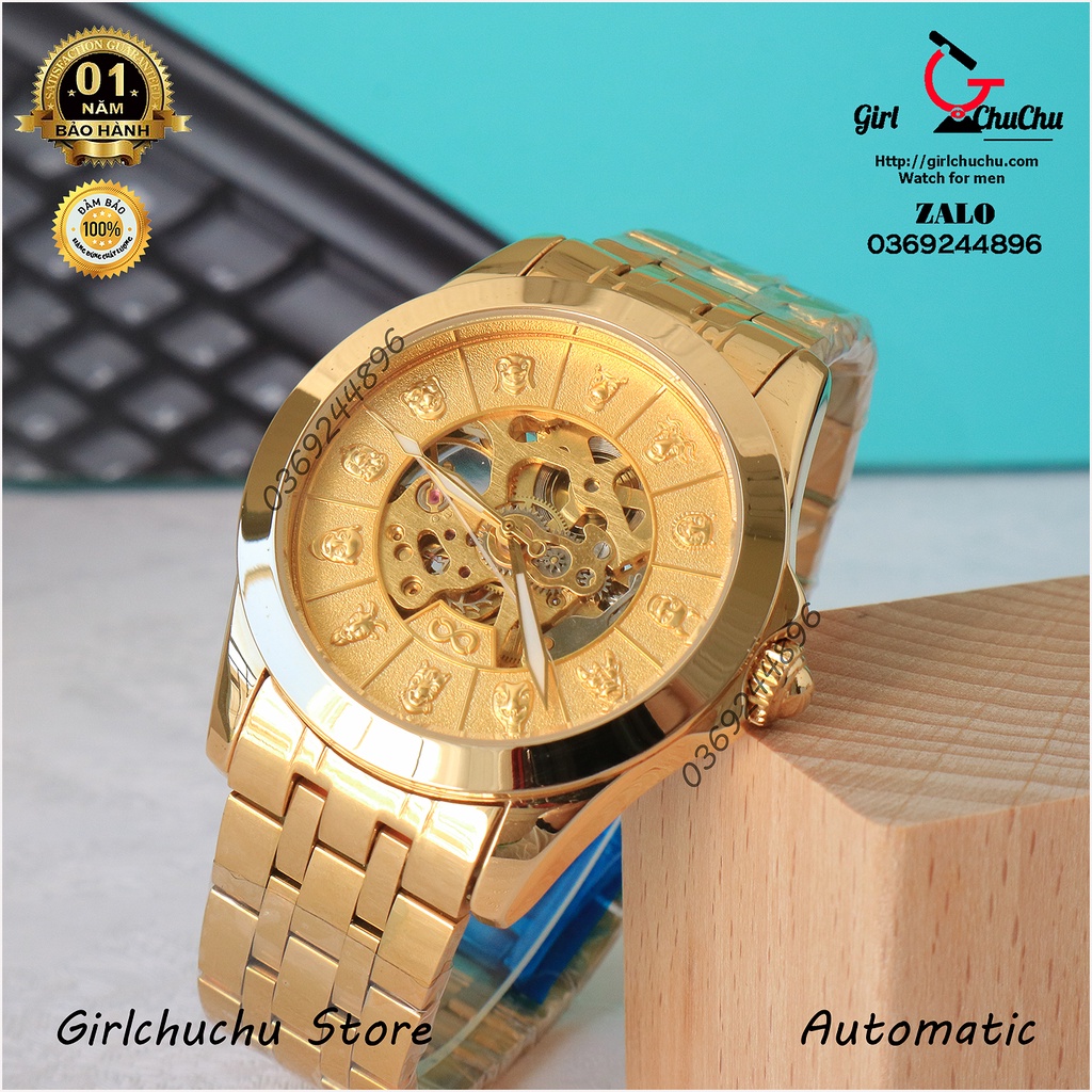 Đồng hồ nam Tevise 12 con giáp vàng gold, với máy cơ chạy tự động không dùng pin, máy chạy vĩnh viễn cực chất