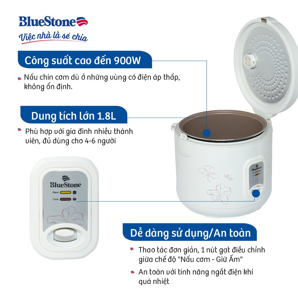 Nồi cơm điện BlueStone RCB-5518 - Bảo hành 24 tháng - Hàng Chính Hãng