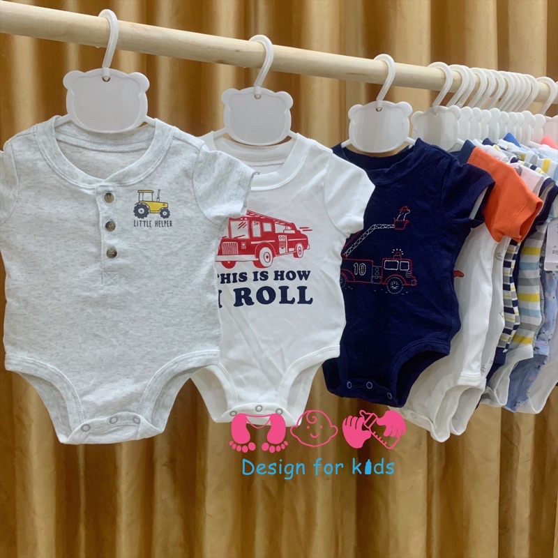 (Size 0-3m) Body chip cộc tay cổ đức / cổ tròn / cổ trụ hàng xuất khẩu cho bé trai và bé gái