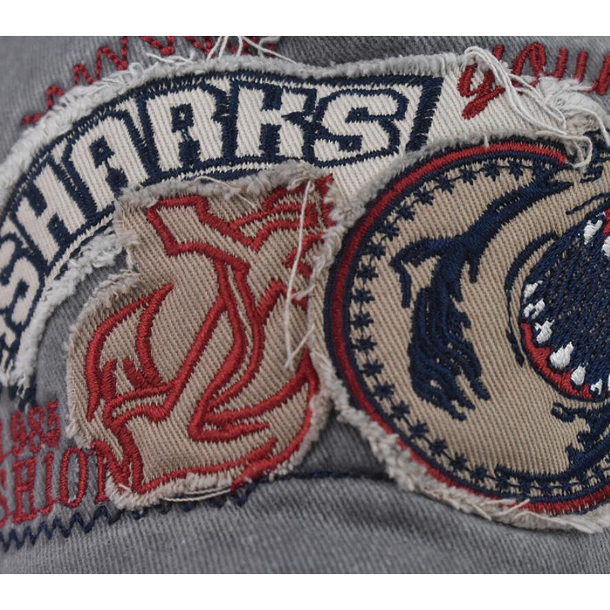 Mũ lưỡi trai vải cotton thêu hình cá mập phong cách vintage dành cho nam nữ