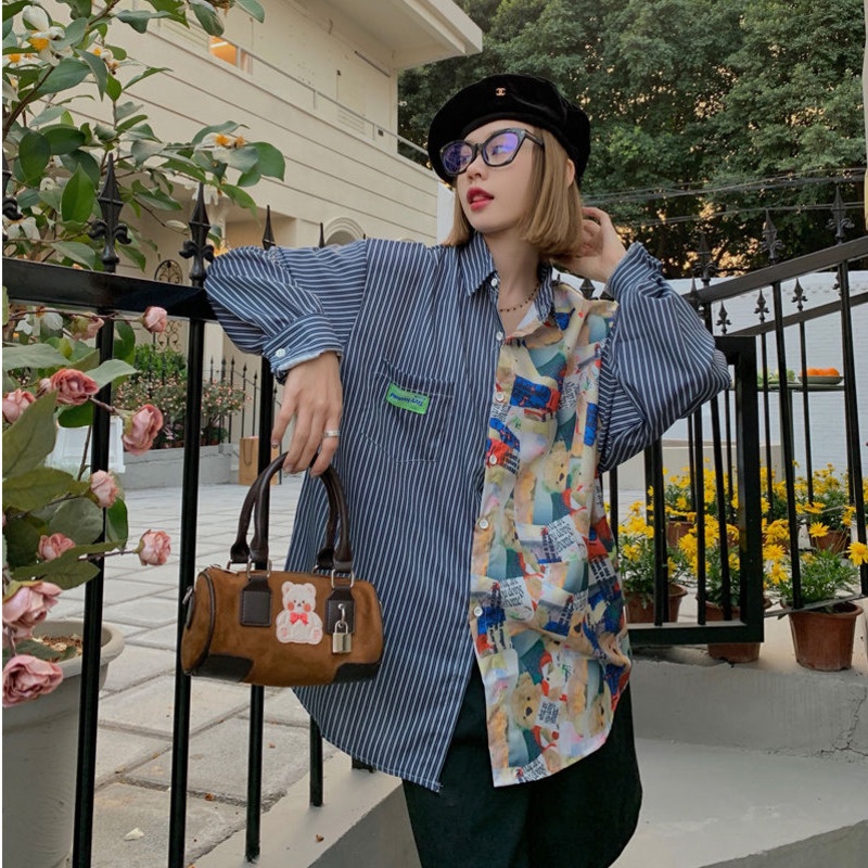 Áo Sơ Mi Nữ Dài Tay Cổ Bẻ Sọc Dọc Thời Trang Hàn