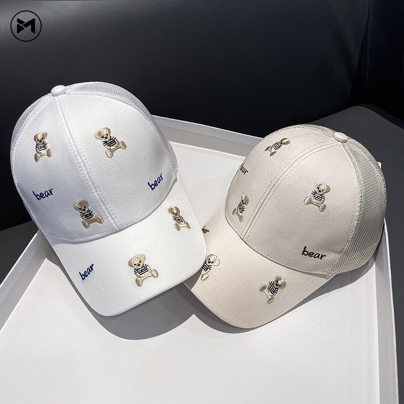 Mũ Lưỡi Trai Che Nắng Thoáng Khí Thêu Họa Tiết Gấu Hoạt Hình Phong Cách Nhật Bản Cho Bé Trai