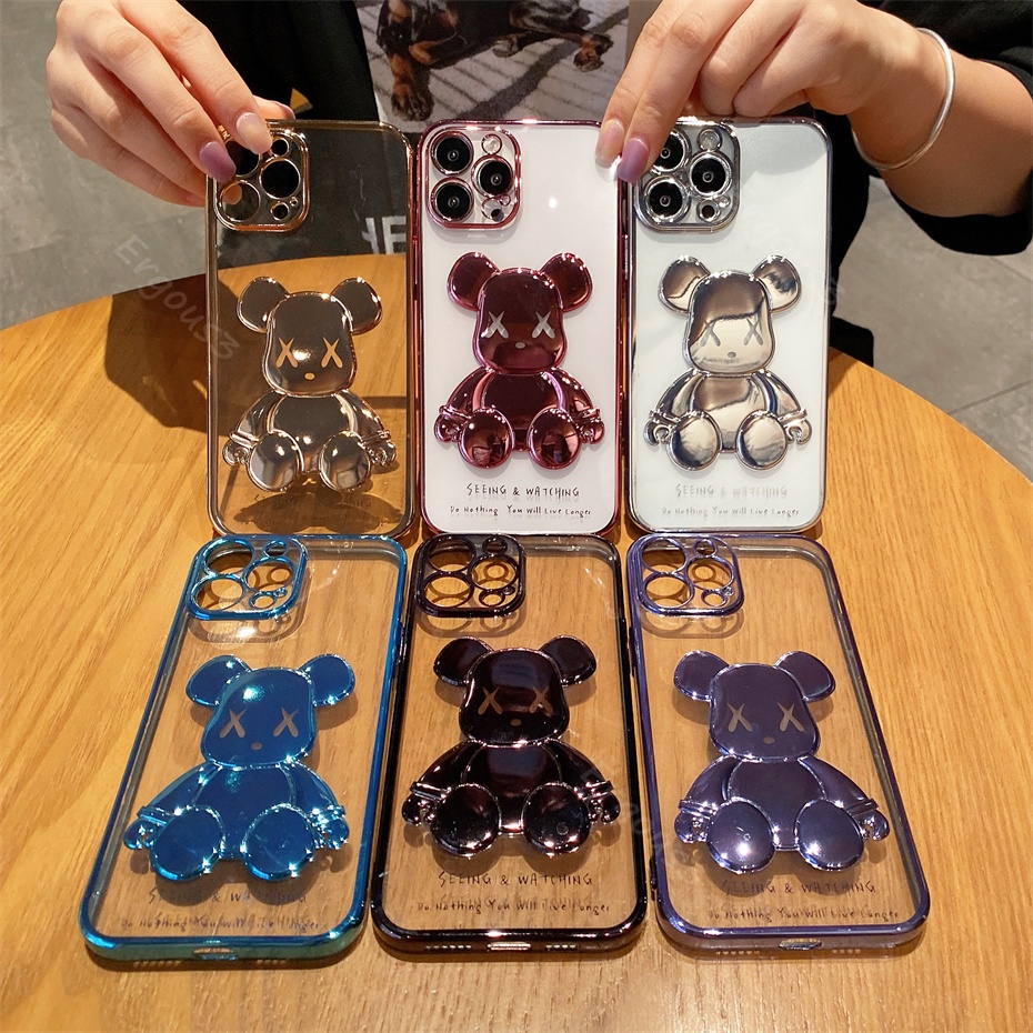 Ốp điện thoại trong suốt họa tiết gấu 3D cho iPhone 13 12 11 Pro Max SE2020 X XR Xs Max 7 8 Plus