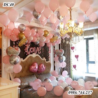 Set bóng trang trí phòng cưới happy wedding tông màu hồng DC40
