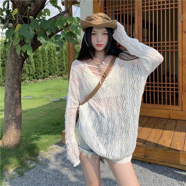 Áo Sweater Dệt Kim Phối Lưới Thời Trang Mùa Thu Hàn Quốc Cho Nữ