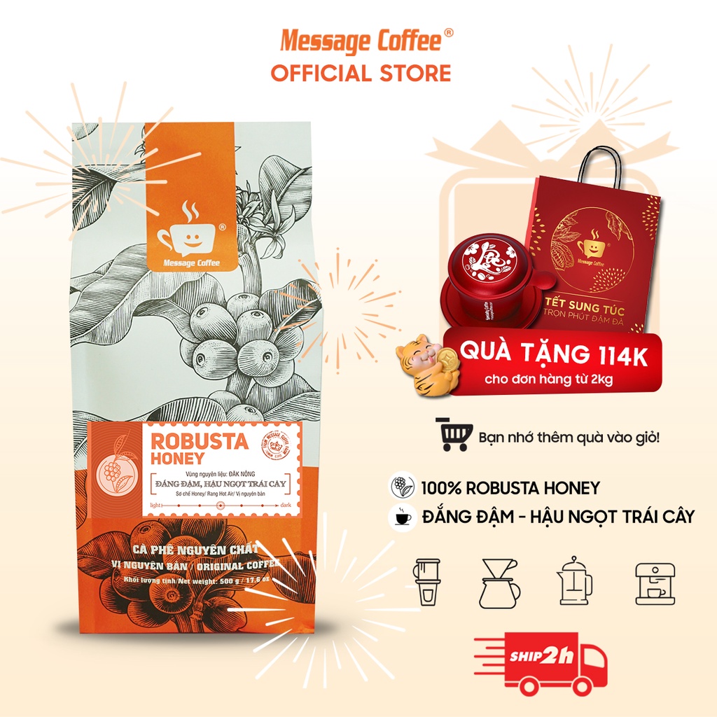 [TẶNG PHIN] 2kg Cà phê ROBUSTA HONEY Đặc Biệt hạt,bột, 100% cafe mộc nguyên chất, pha phin máy,ngon rẻ từ Message Coffee | BigBuy360 - bigbuy360.vn