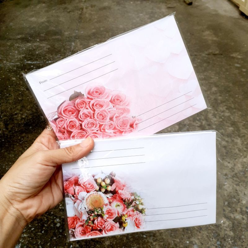 Xấp 20 Bao thư trắng in hoa cao cấp có keo dán miệng