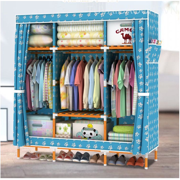 [ sale mùa hè] Sẵn hàng Tủ vải khung gỗ 3 buồng 6 ngăn cam kết hàng chuẩn .