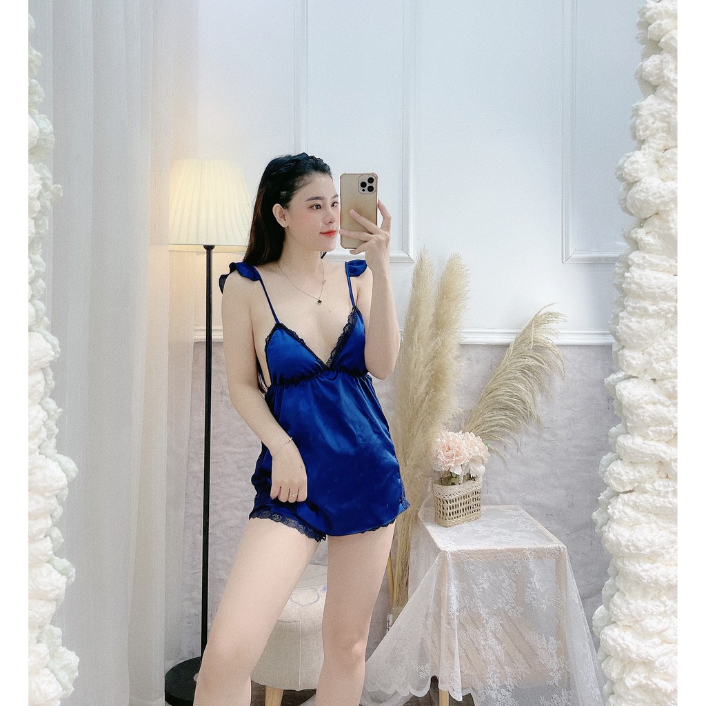 Đồ ngủ sexy,Làm từ lụa satin phối ren bên sườn, dây tai bèo điệu đà, quyến rũ | BigBuy360 - bigbuy360.vn