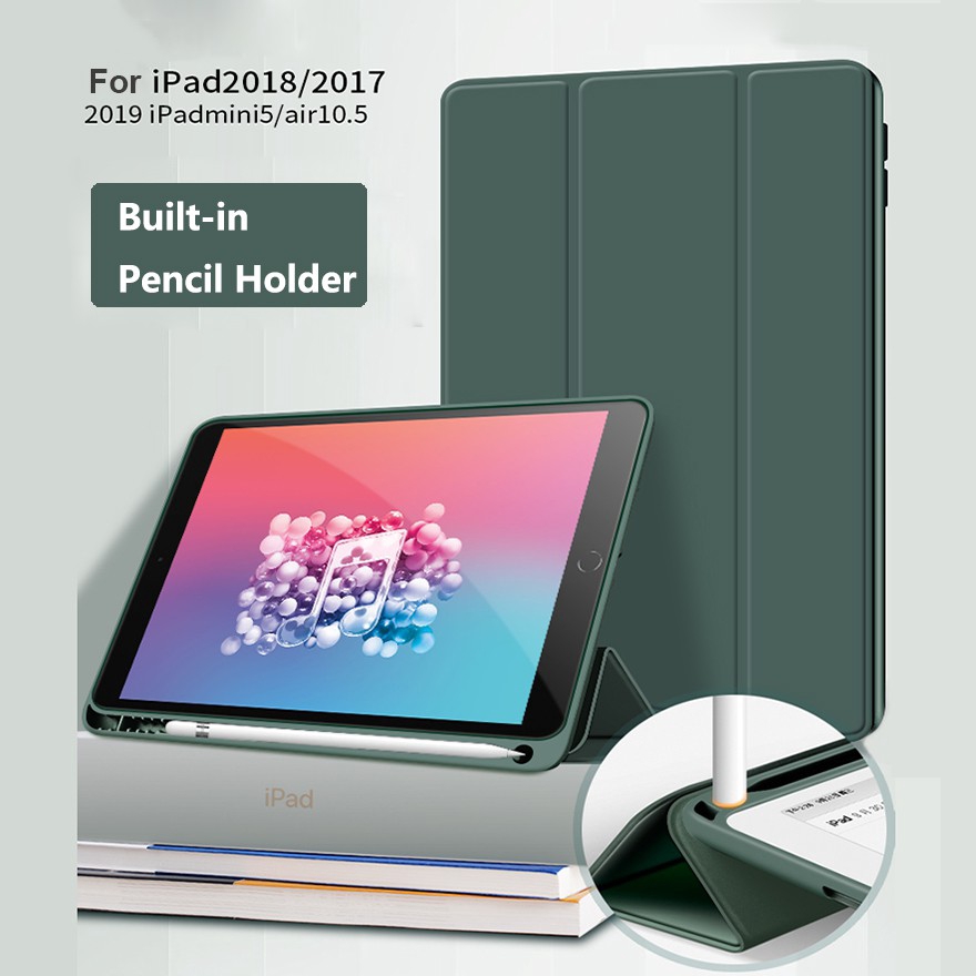 Ốp TPU da chống sốc có ngăn đựng bút thích hợp cho iPad mini 5 4 9.7 2018 2017 Pro 10.5 Air 3 10.2 thế hệ 7th 6th 5th