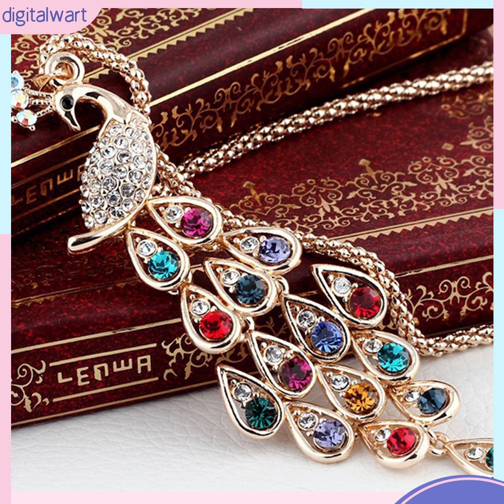 Dây Chuyền Dài Mặt Hình Chim Công Đính Kim Cương Nhân Tạo Hợp Thời Trang