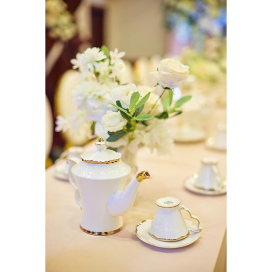 Khay bánh sứ viền mạ vàng 3 tầng bày bàn tiệc, khay bánh sứ 3 tầng, trang hoa quả bánh kẹo trang trí phòng bếp