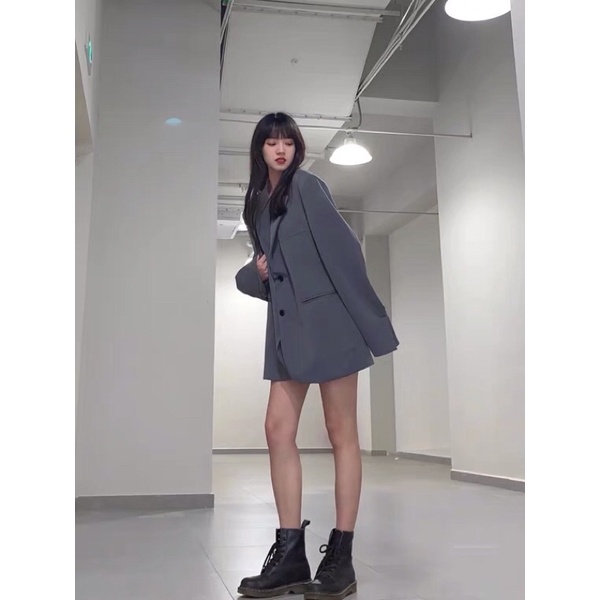 ÁO KHOÁC BLAZER FORM RỘNG MÀU XÁM CÓ ĐỆM VAI