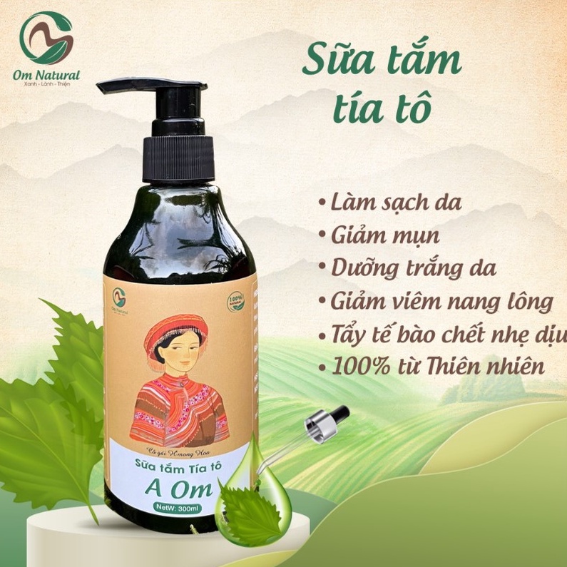 Sữa Tắm Tía tô Dưỡng Trắng, Tẩy Da Chết A Om 300ml