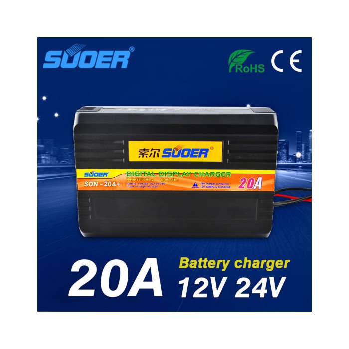 Bộ sạc bình ắc quy tự động 12V 24V - 20A kỹ thuật số có LED hiển thị - SON-20A+