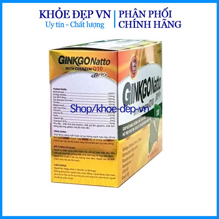 Viên uống Ginkgo natto new with coenzym Q10 - Tăng cường tuần hoàn máu não, lưu thông máu não - Hộp 100 viên