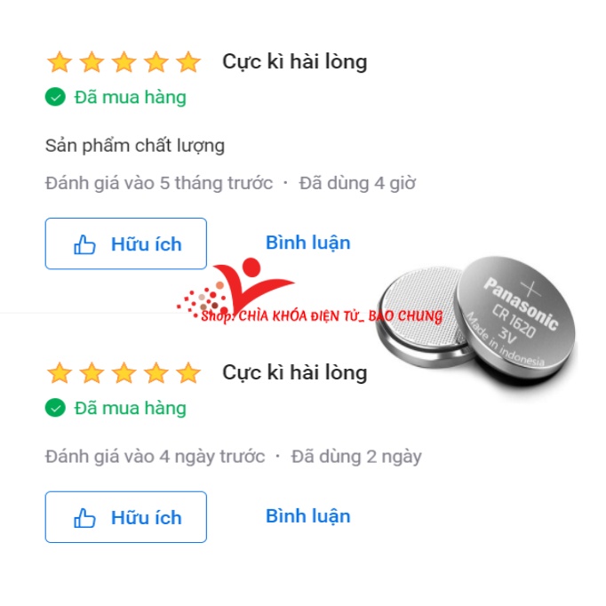 Pin 3v 1620 lắp cho điều khiển ô tô, máy tính, đồng hồ, các thiết bị điện tử