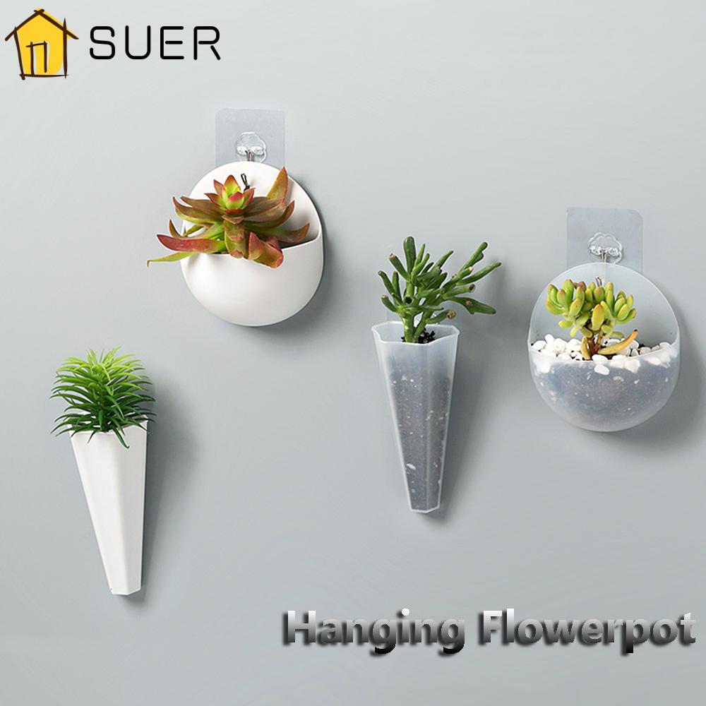 Set 2 / 4 Chậu Hoa Treo Tường Bằng Acrylic Trong Suốt Hình Nón Màu Trắng Phong Cách Châu Âu