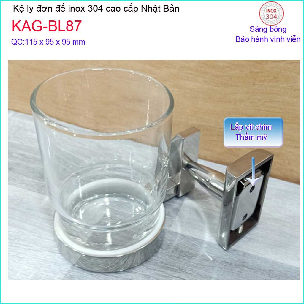 Kệ ly đơn Inox Kace KAG-BL87, kệ để ly bàn chải SUS304 Nhật đế đúc vuông dập khuôn cao cấp sáng bóng tuyệt đẹp