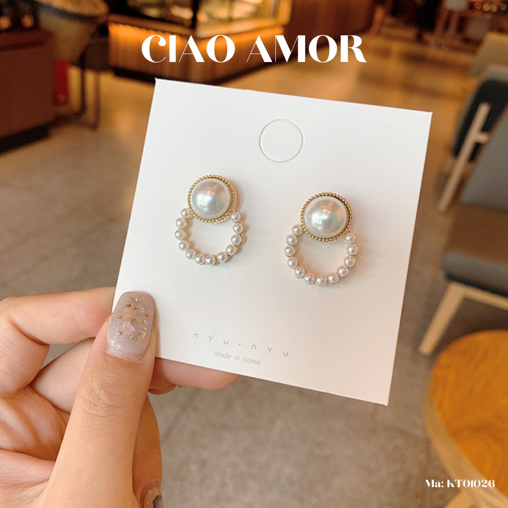 Khuyên tai nữ, Bông tai ngọc trắng to vòng dưới Trang sức Ciao Amor - KT0126