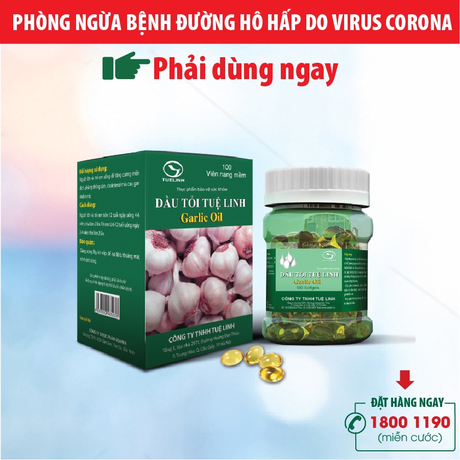 Dầu tỏi Tuệ Linh [Chai 100 Viên]- Tăng Sức Đề Kháng Cho Cơ Thể, Hỗ Trợ Giúp Giảm Mỡ Máu, Giảm Nguy Cơ Xơ Vữa Động Mạch