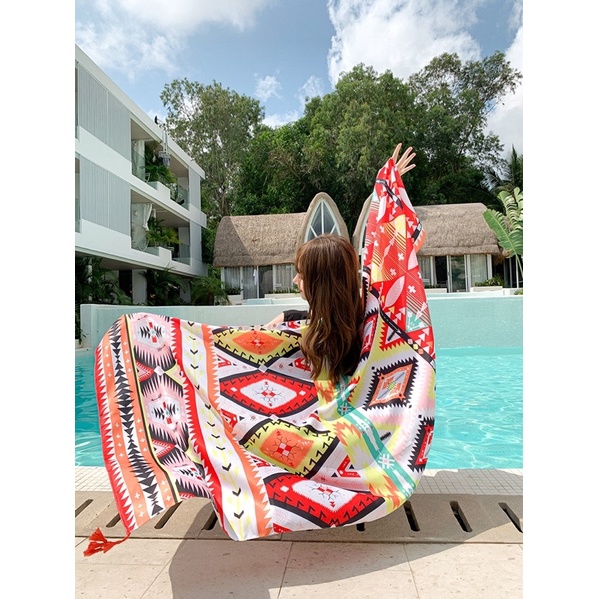 Khăn choàng cổ in hoa văn thổ cẩm hàng loại 1 size 90x180cm