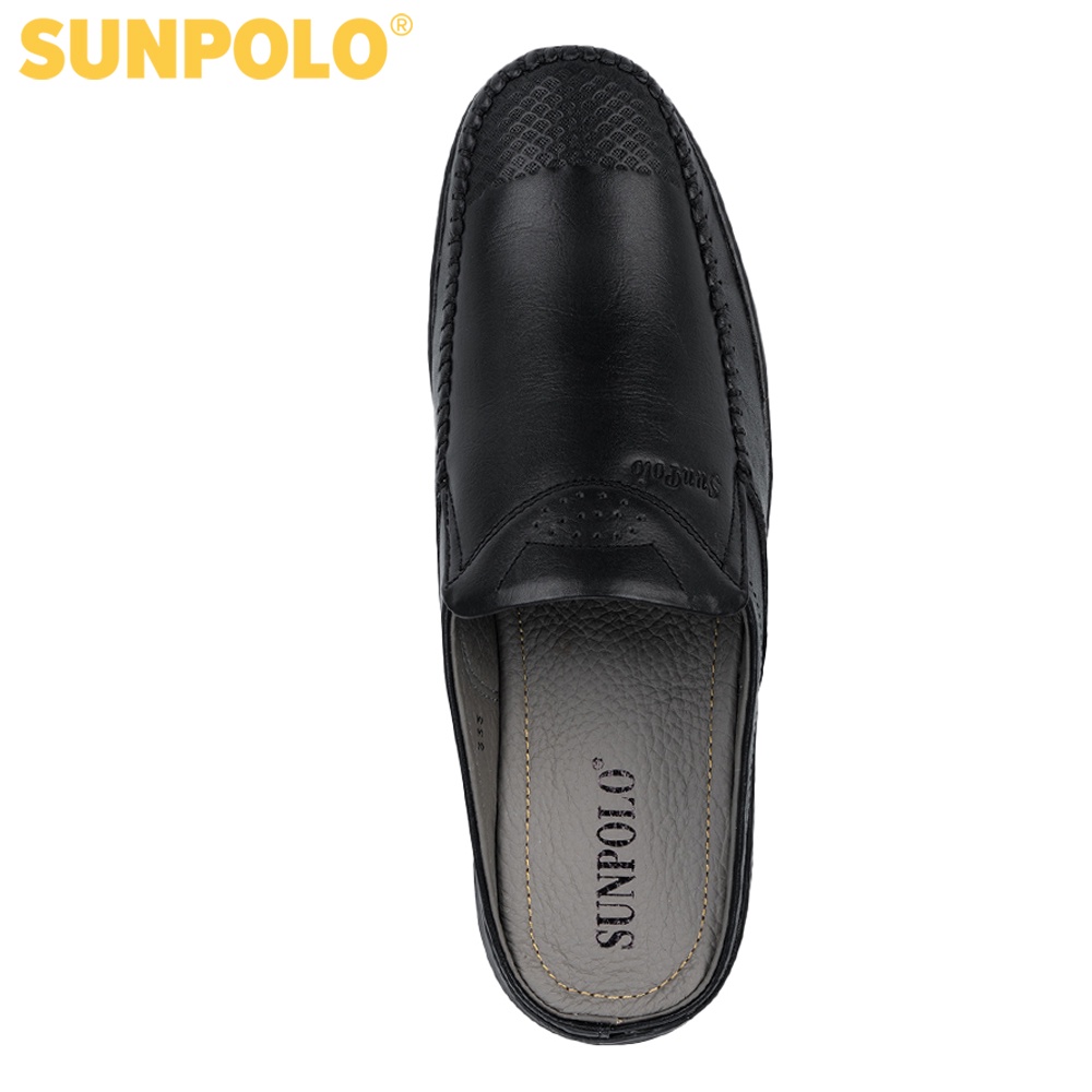Dép sục nam da bò SUNPOLO SPO333 Đen Có size lớn