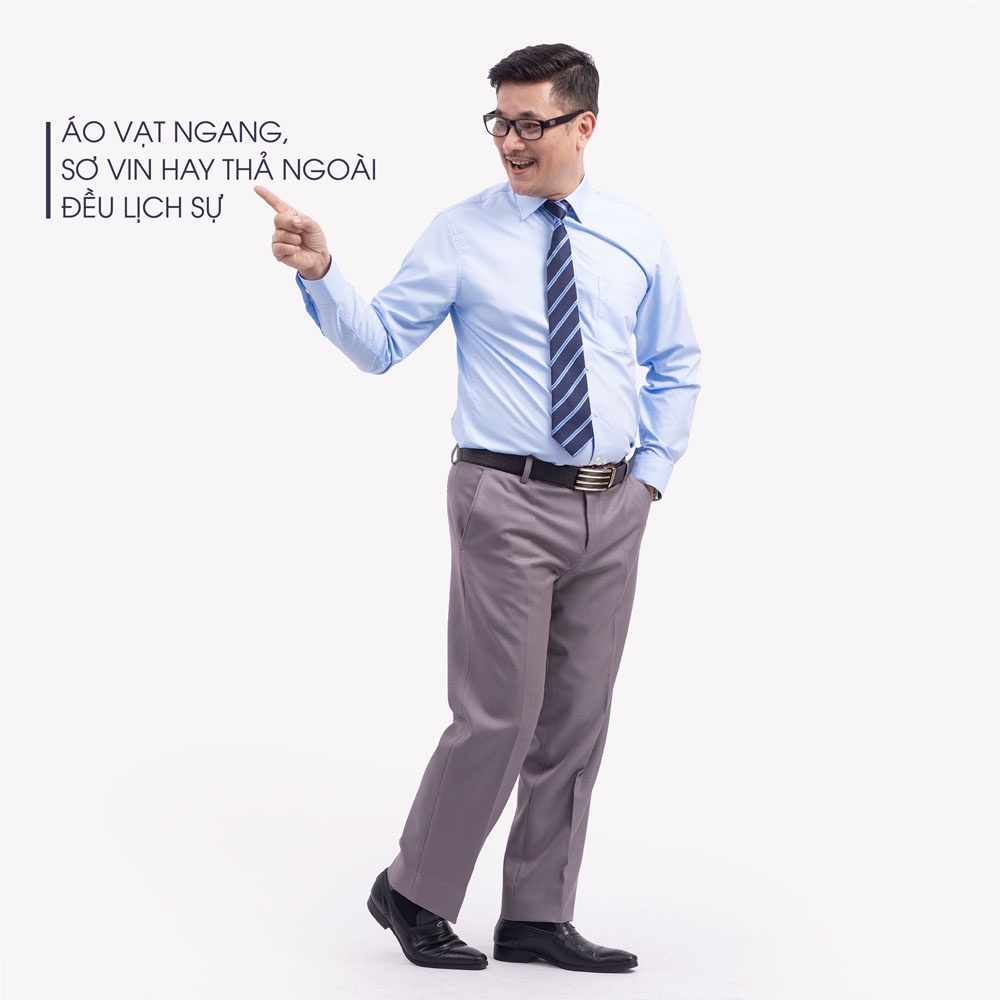 Áo Sơ Mi Nam Dài Tay Trung Niên ANCHI Classic Cotton Trơn Màu Xanh Nhạt Cao Cấp