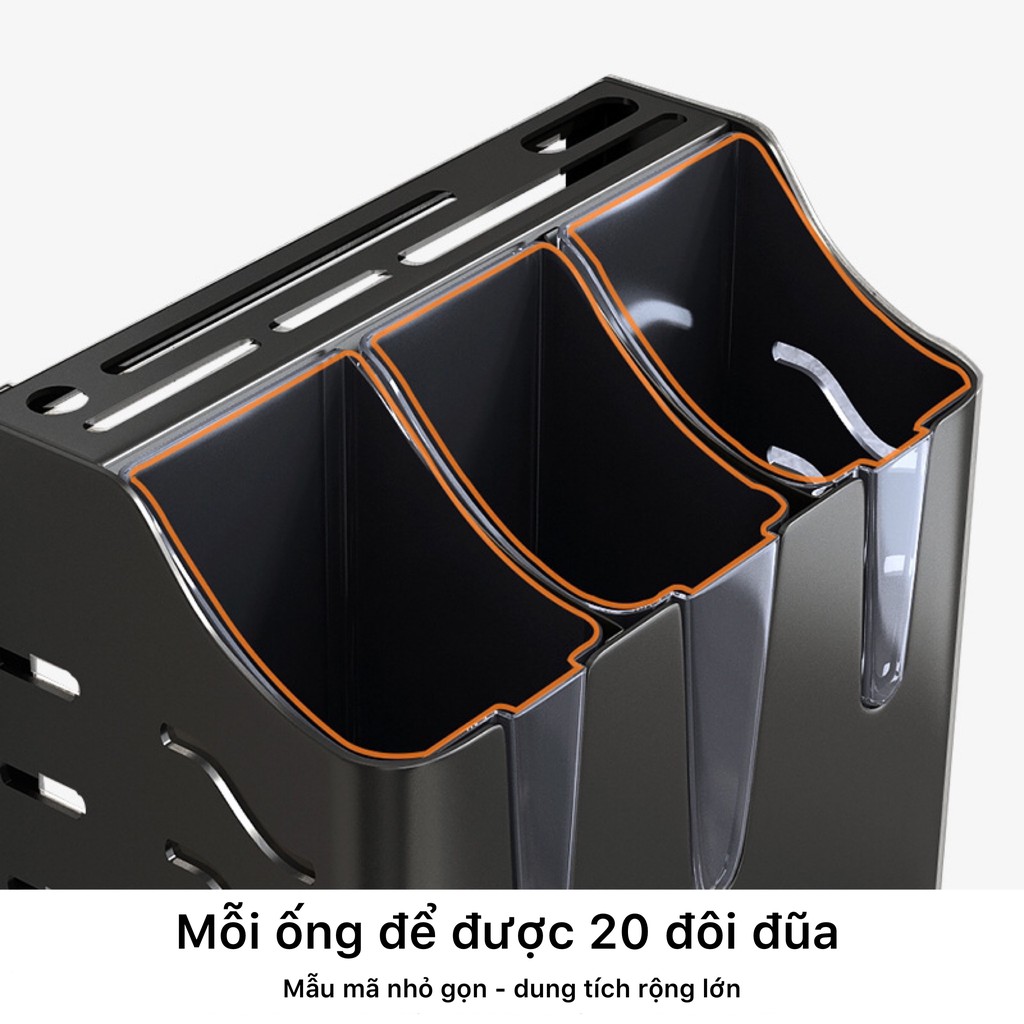 Kệ Giá để dao dán tường inox sơn tĩnh điện, kèm 3 ống đũa / giá treo khăn / móc treo dụng cụ nhà bếp / khay hứng nước