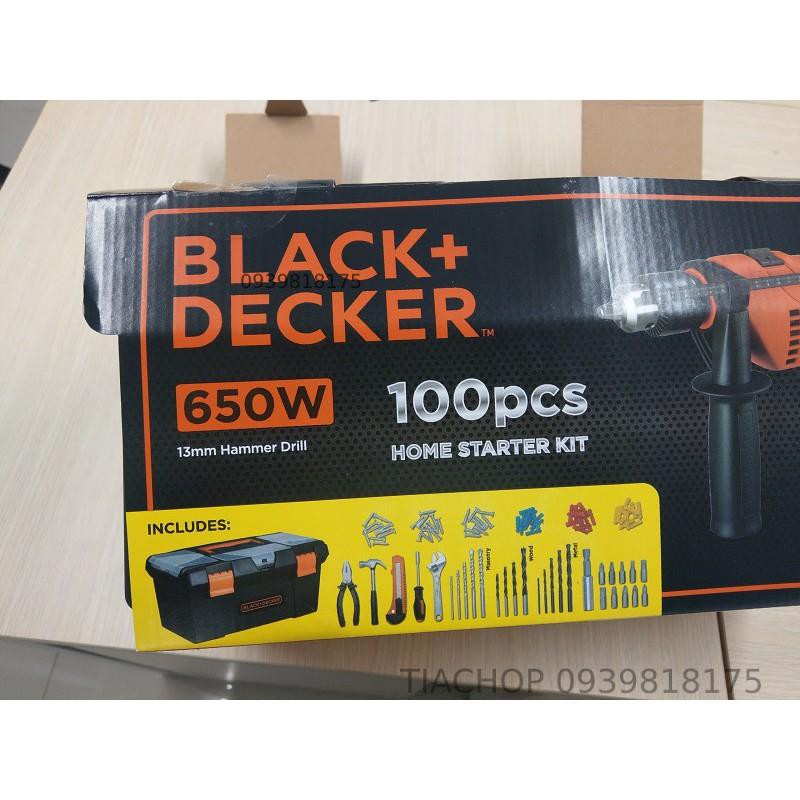 Máy khoan động lực cầm tay 650W -13mm Black&amp;Decker (Kèm 100 phụ kiện)