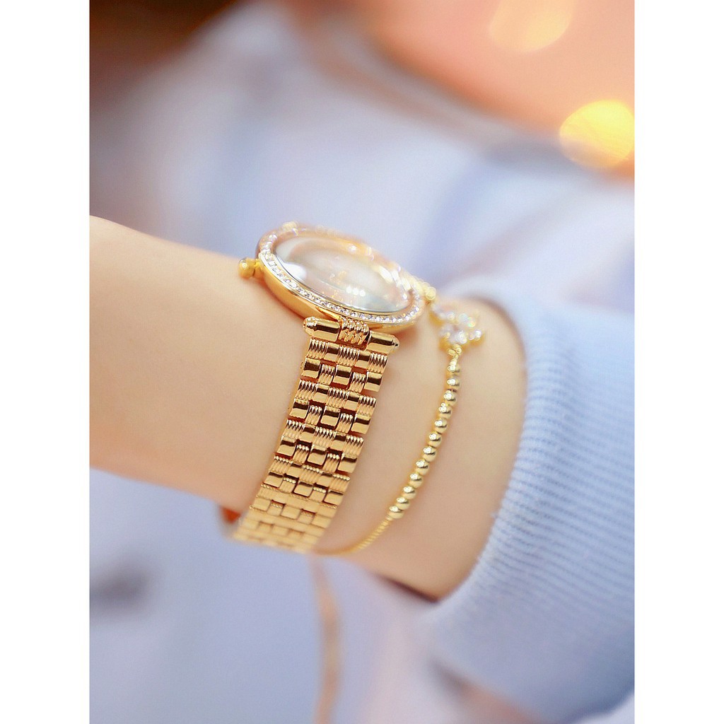 Đồng hồ nữ Bee Sister FA1552 dây thép cao cấp mặt tròn đính đá Bán lẻ giá sỉ