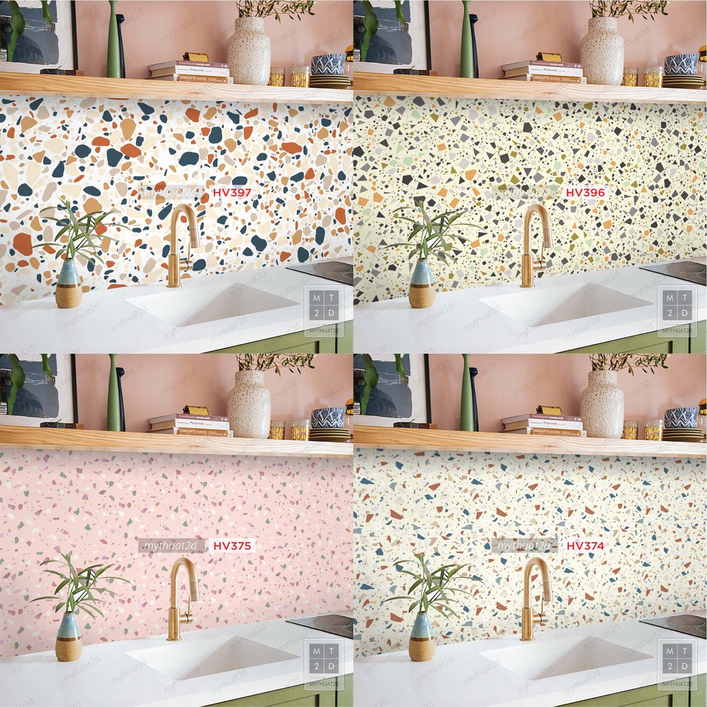 Cuộn 2 mét dài Decal gạch bông Terrazzo_kt 200x60cm