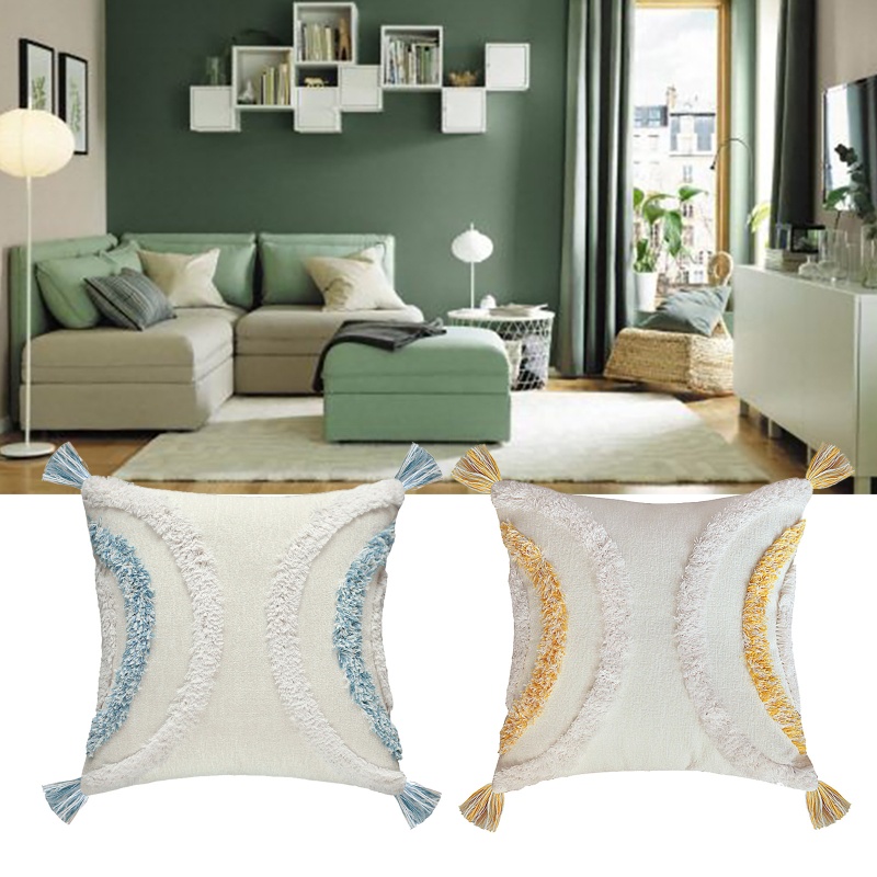 Xiangbao Vỏ Gối Hình Bán Nguyệt Kẻ Sọc Dệt Phối Tua Rua Màu Tương Phản Phong Cách Boho Bắc Âu Trang Trí Cus