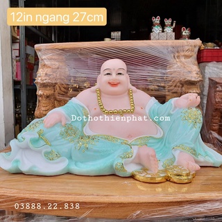 Tượng phật di lặc đá 12in ngang 27 cm màu xanh rất đẹp hàng loại 1
