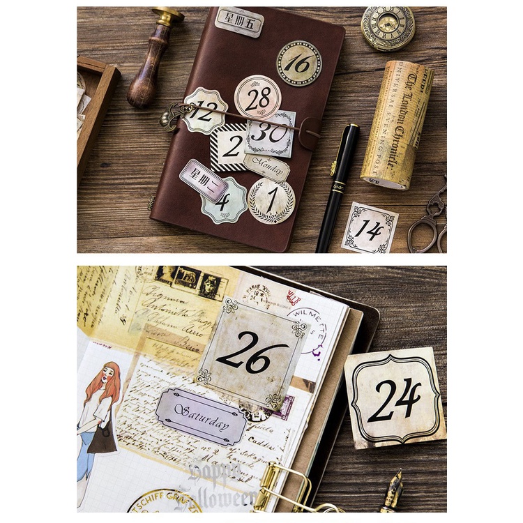 Sticker dán sổ set 40 miếng hình con số vintage, sticker chữ số trang trí sổ tay