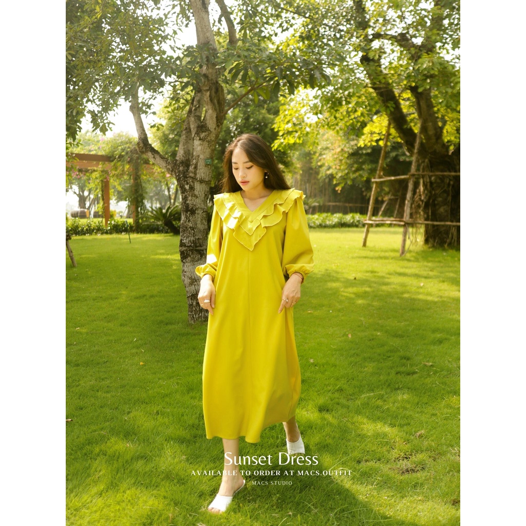 Váy suông twill cao cấp tay lỡ, phối bèo xếp tầng có túi sườn 2 bên MACS SUNSET DRESS