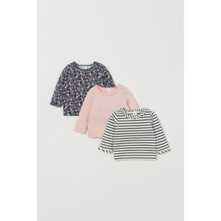 Set 3 áo dài tay hoa bé gái H.M US Auth