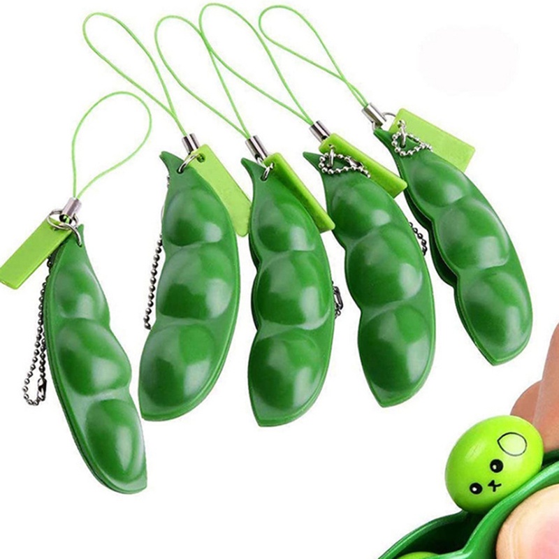 Fidget Toys Giải nén Đồ chơi Edamame Squishy Bóp Đậu Hà Lan Móc khóa Dễ thương Căng thẳng Đồ chơi người lớn Cao su