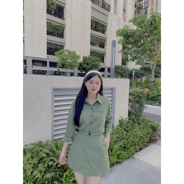 SET ÁO SOMI VÀ CHÂN VÁY HAI MÀU XANH VÀ ĐEN HAVA SET