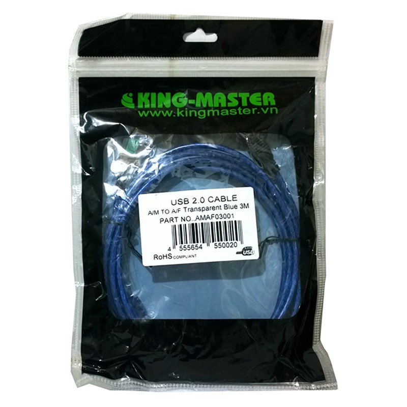 Cáp nối dài USB 2.0 3m KingMaster AMAF03001-Hãng phân phối