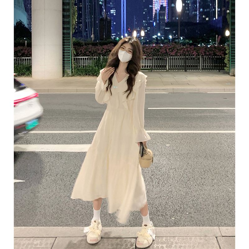 ✨váy babydoll đầm công chúa Đầm Dài Eo Cao Tay Dài Diềm Xếp Nếp Cao Cấp Thiết Kế Mới Mùa Thu 2022 Phong Cách Pháp Cho Nữ