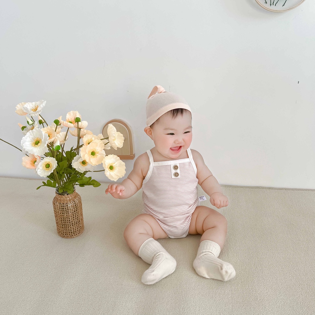 Áo Liền Quần Không Tay Bằng Cotton Họa Tiết Kẻ Sọc Cho Trẻ Em 0-2 Tuổi