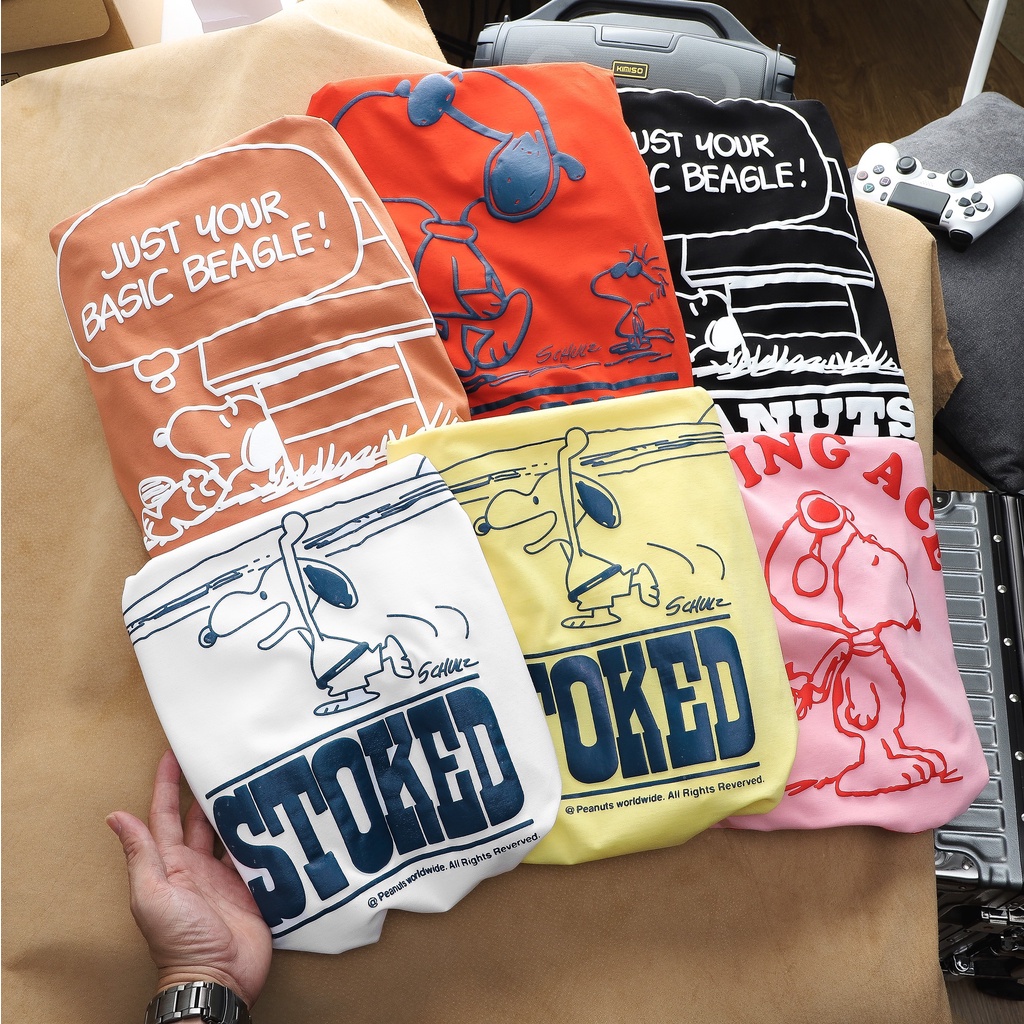 Áo thun thời trang unisex, họa tiết hoạt hình SNOPPY siêu cute, chất cotton dệt đồng bo cực đẹp 1991