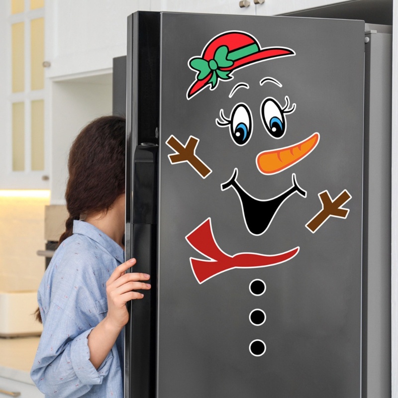 Miếng Dán Tủ Lạnh Hình Người Tuyết Hoạt Hình Phong Cách Giáng Sinh