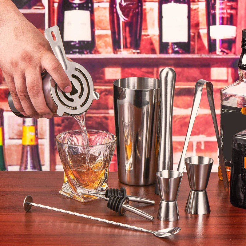 Boston Shaker Cocktail Shaker Set 9 Piece, Martini Shaker, Bartender Kit with Hawthorne Strainer/Ice Tong