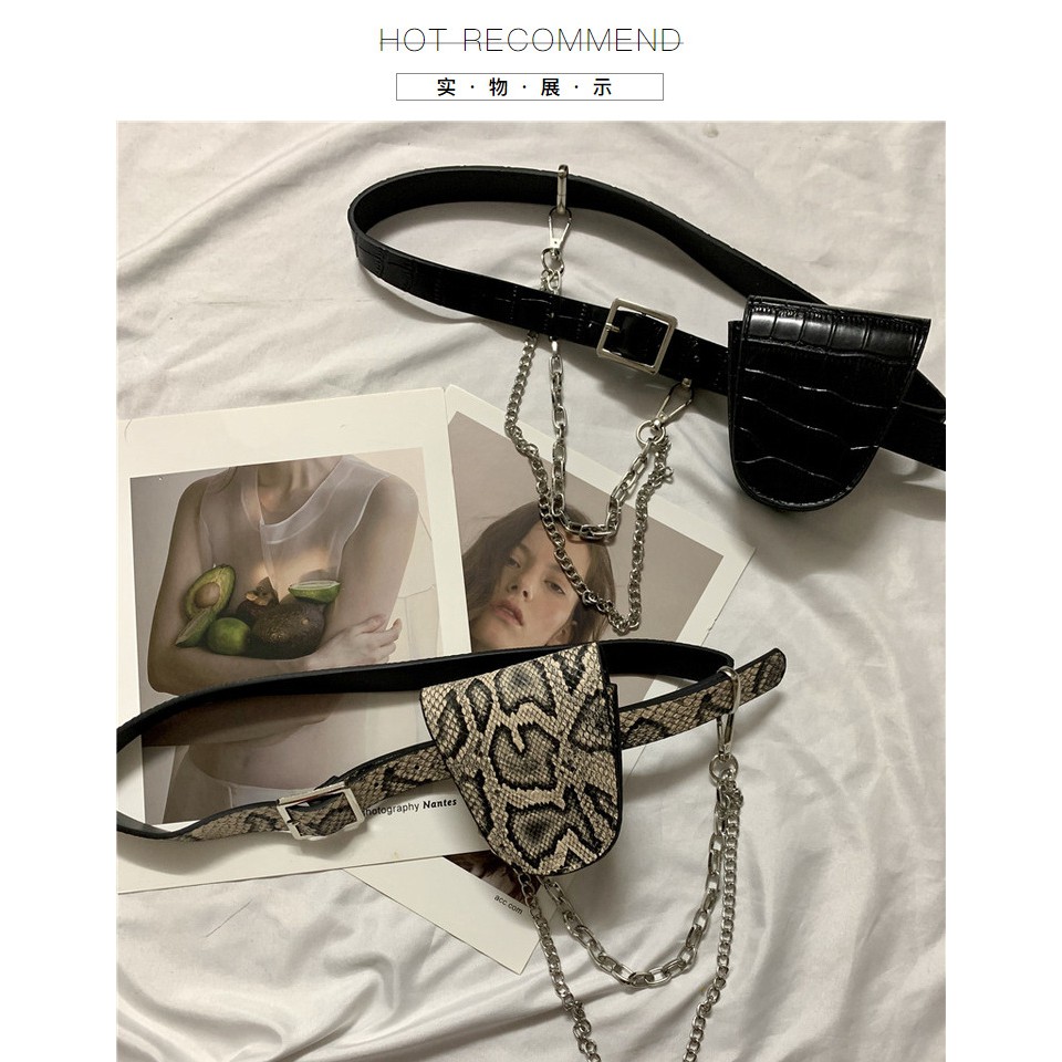 New Korean Version Of The Mini Hipster Belt Small Bag Punk Chain Olive Fashion Pocket Decorative Belt Ins