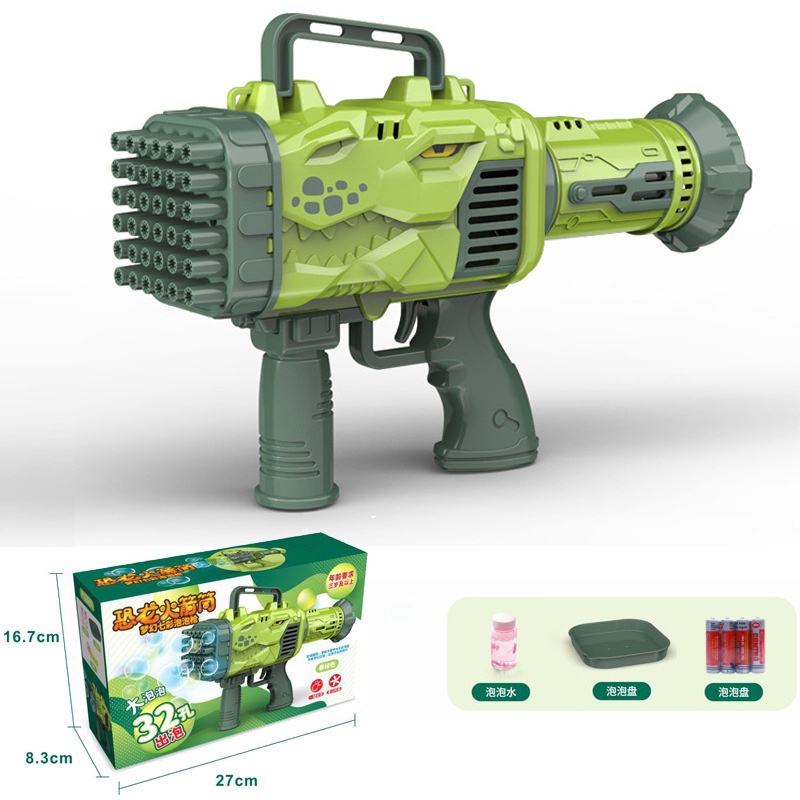 Máy bắn bong bóng xà phòng Súng bắn bong bóng 32 nòng hình khủng long - LEGO3D.VN
