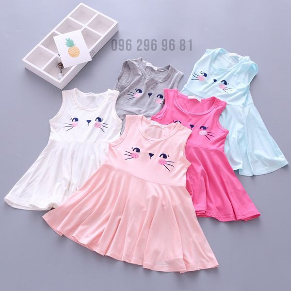 Váy bé gái dáng xòe chất cotton cho bé từ 2 đến 7 tuổi size đại 38kg VM5M