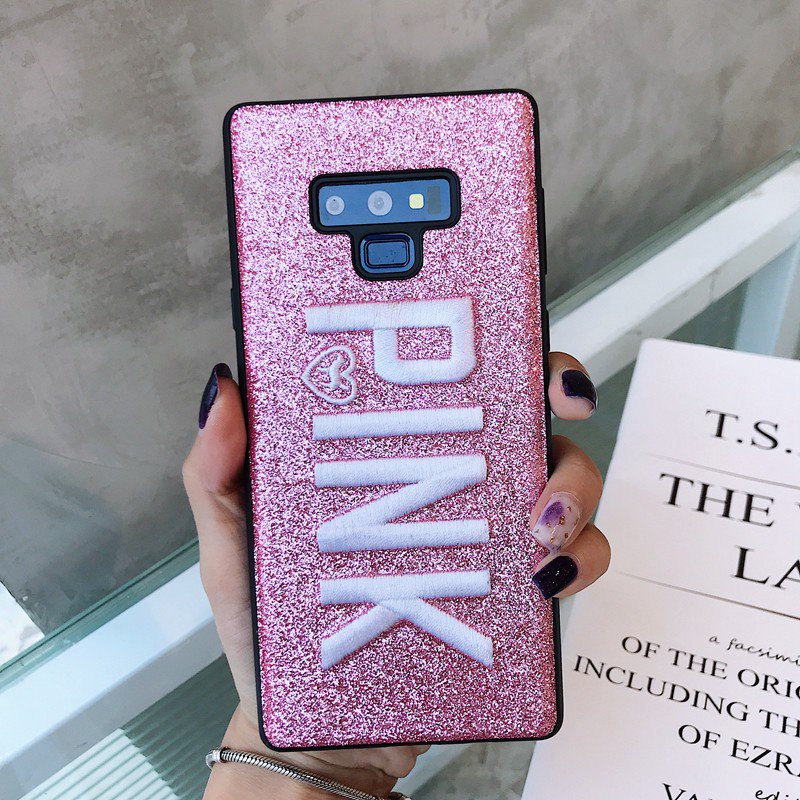 Ốp lưng Samsung Note 9 dẻo kim tuyến thêu chữ PINK