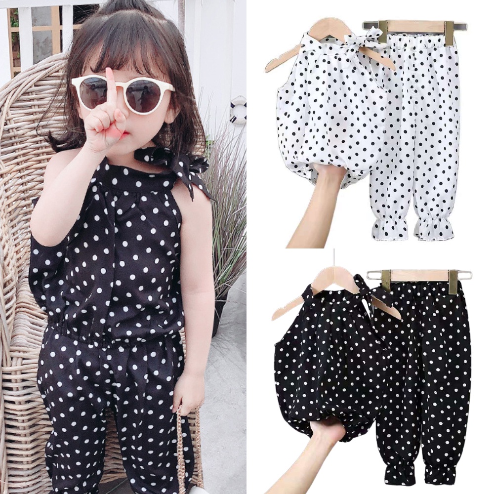 Set Áo Quần Chiffon Chấm Bi Dễ Thương Cho Bé Gái Quần áo Trẻ Em Bé Gái Bộ Quần áo Mùa Hè Trẻ Em